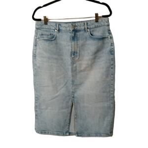 Loft Light Wash Denim Jean Midi Pencil Skirt With Slit NWT Knee Length Size 12